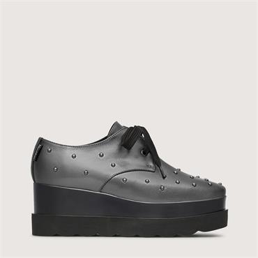 Marco Moreo Vienna Stud Laced Wedge Shoe - Pewter Metallic